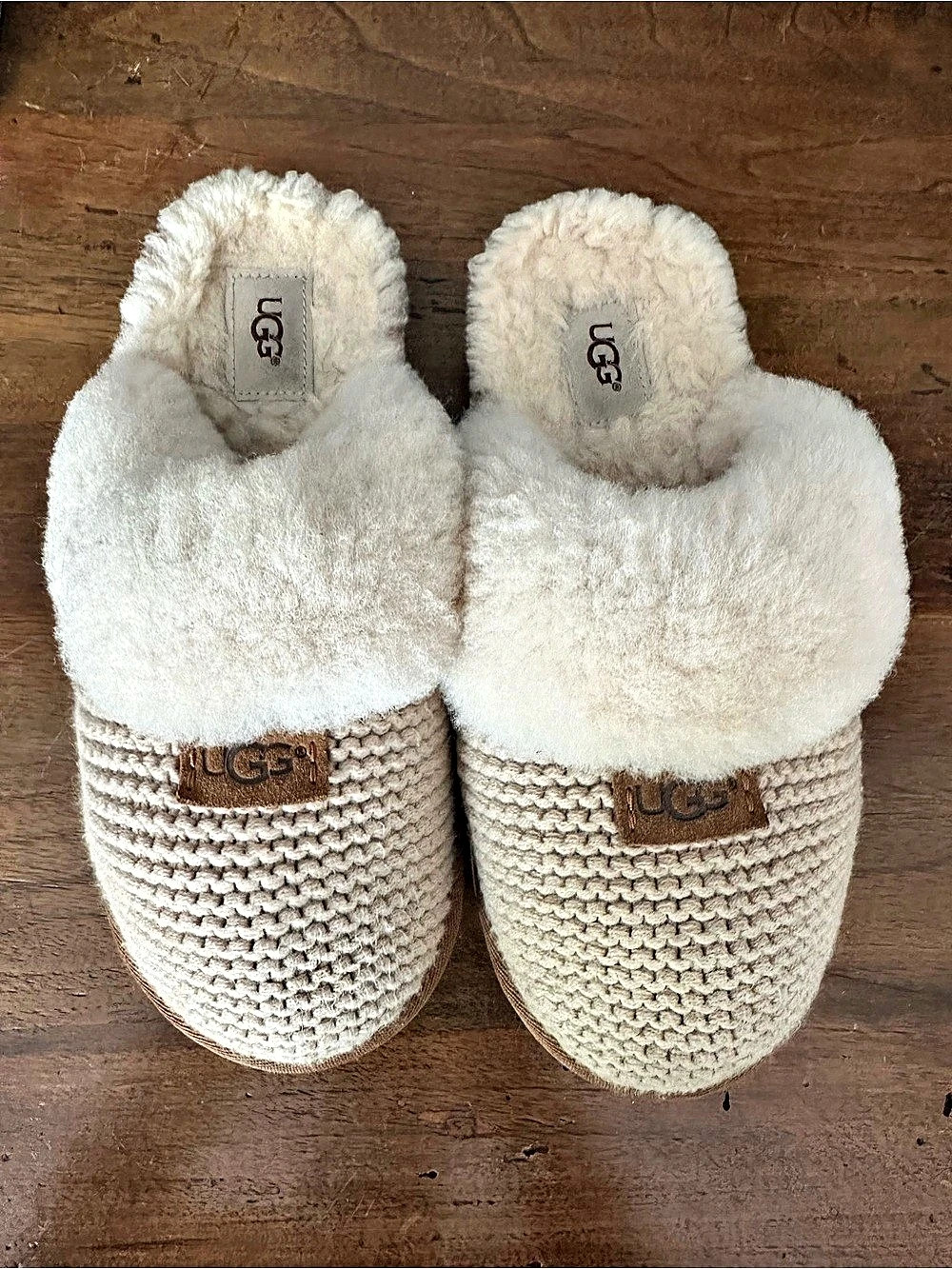 UGG Cozy Knit Genuine Shearling Slipper Knit Shearling Slippers US 8 Cream curre